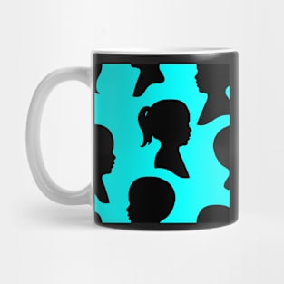 Child Silhouettes - Black on Teal Background Mug